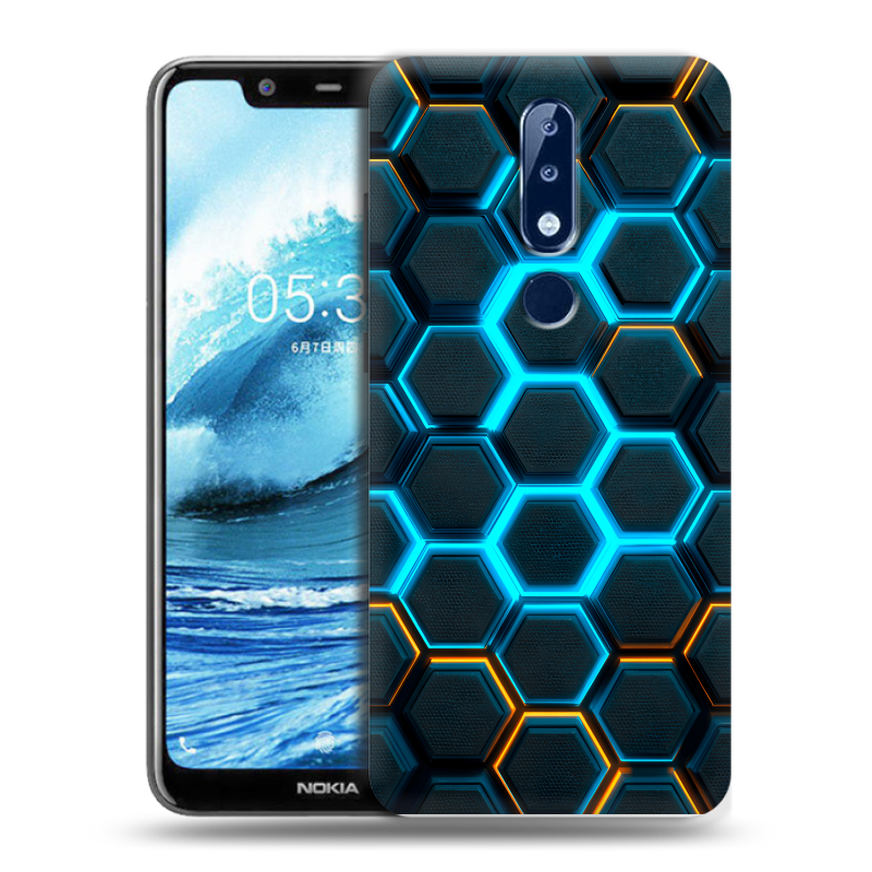 Силиконовый противоударный чехол на Nokia 5.1 Plus с принтом Неоновые соты Силиконовый противоударный чехол на Nokia 5.1 Plus с принтом Неоновые соты