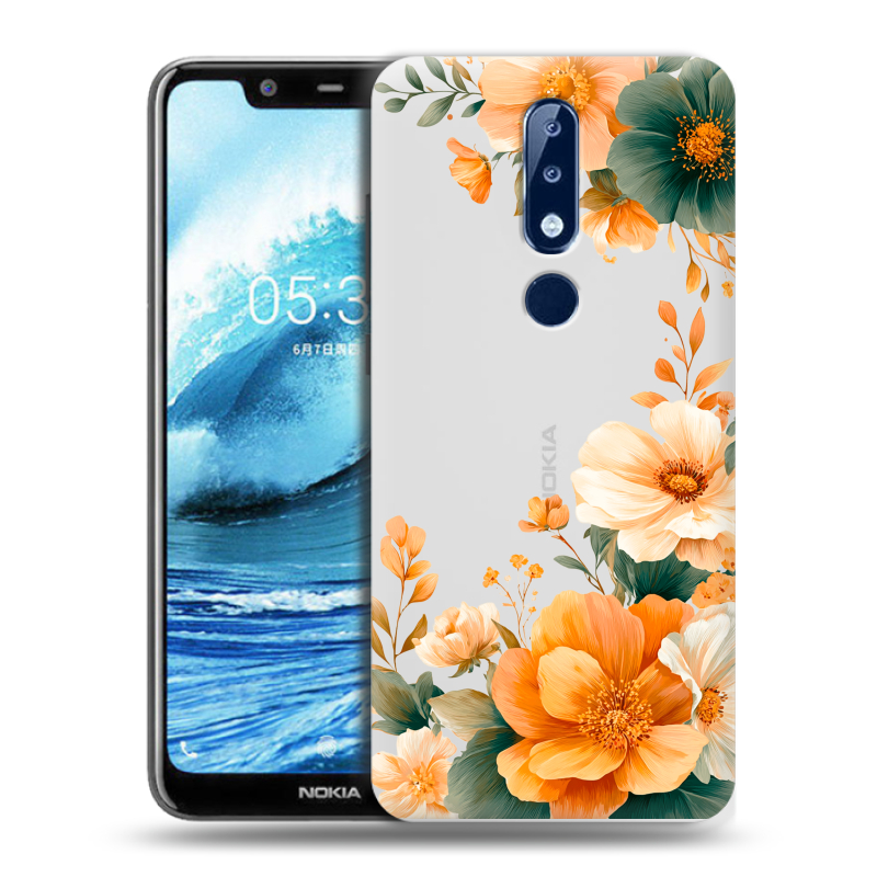 Силиконовый противоударный чехол на Nokia 5.1 Plus с принтом Цветы принт Силиконовый противоударный чехол на Nokia 5.1 Plus с принтом Цветы принт
