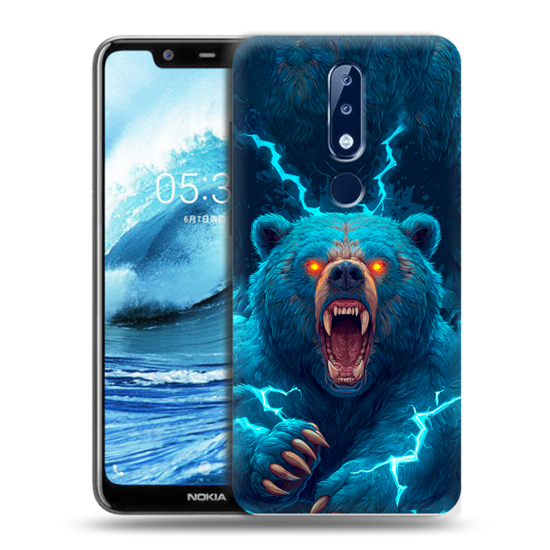 Силиконовый противоударный чехол на Nokia 5.1 Plus с принтом Медведь Силиконовый противоударный чехол на Nokia 5.1 Plus с принтом Медведь