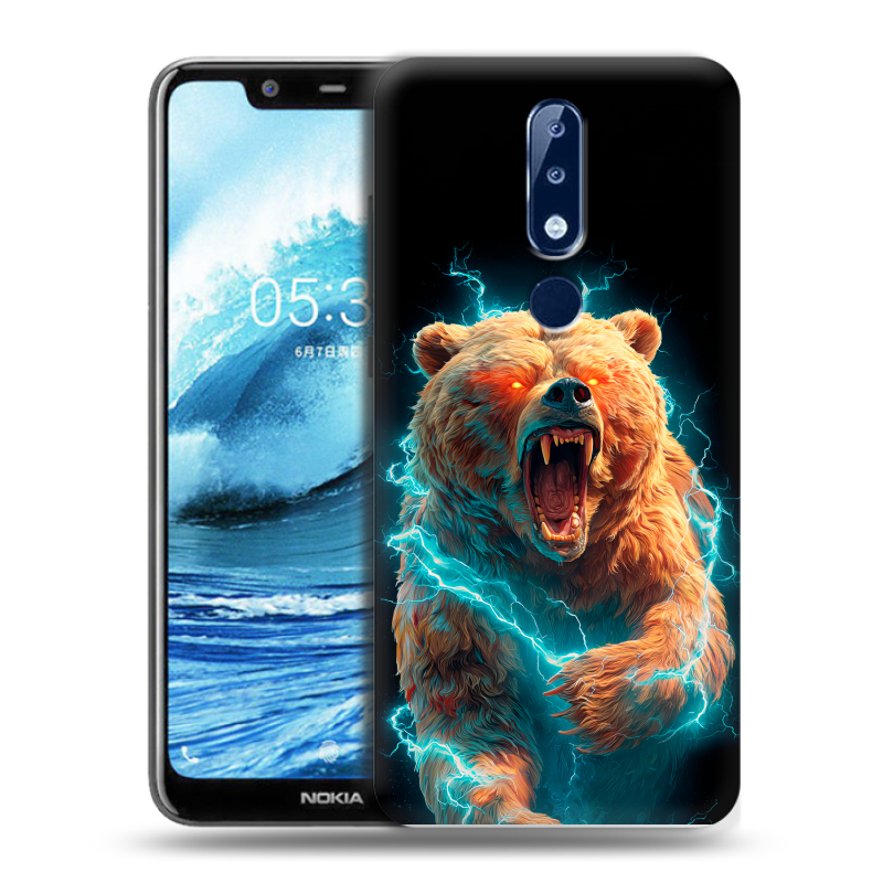 Силиконовый противоударный чехол на Nokia 5.1 Plus с принтом Медведь Силиконовый противоударный чехол на Nokia 5.1 Plus с принтом Медведь