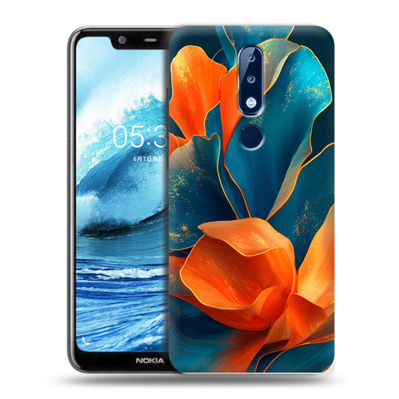 Силиконовый противоударный чехол на Nokia 5.1 Plus с принтом Цветы Силиконовый противоударный чехол на Nokia 5.1 Plus с принтом Цветы