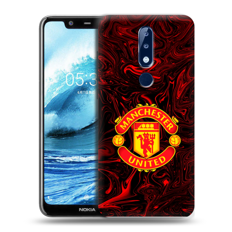 Силиконовый противоударный чехол на Nokia 5.1 Plus с принтом Manchester United Силиконовый противоударный чехол на Nokia 5.1 Plus с принтом Manchester United