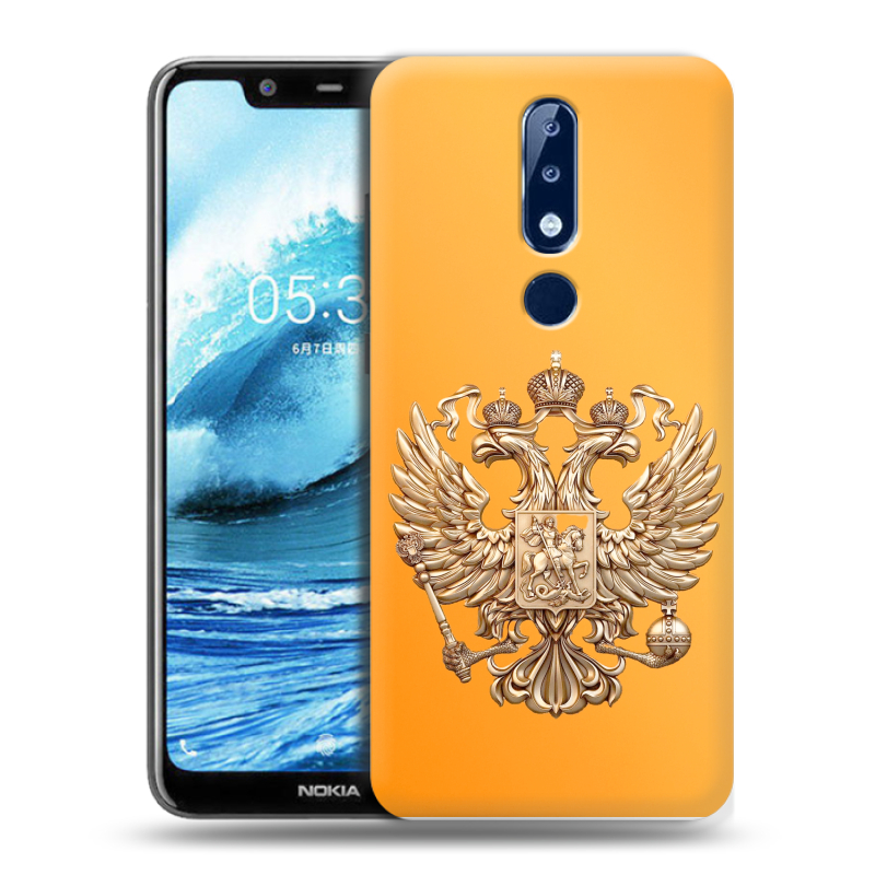 Силиконовый противоударный чехол на Nokia 5.1 Plus с принтом Герб Флаг России Силиконовый противоударный чехол на Nokia 5.1 Plus с принтом Герб Флаг России