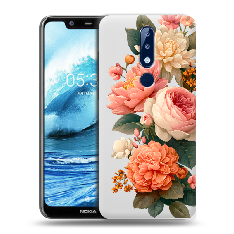Силиконовый противоударный чехол на Nokia 5.1 Plus с принтом цветы Силиконовый противоударный чехол на Nokia 5.1 Plus с принтом цветы