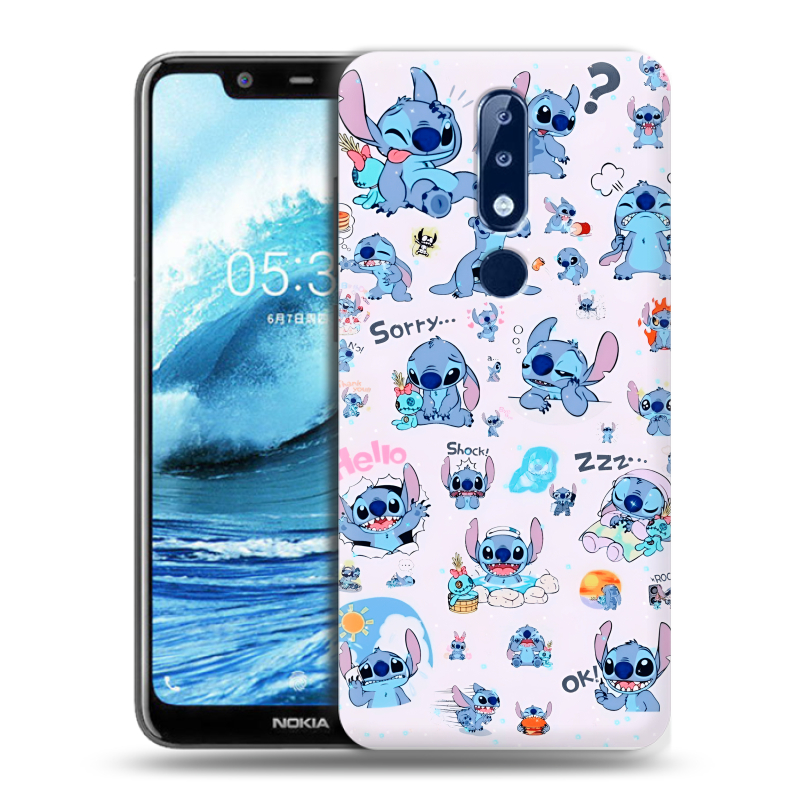 Силиконовый противоударный чехол на Nokia 5.1 Plus с принтом Лило и Стич Силиконовый противоударный чехол на Nokia 5.1 Plus с принтом Лило и Стич