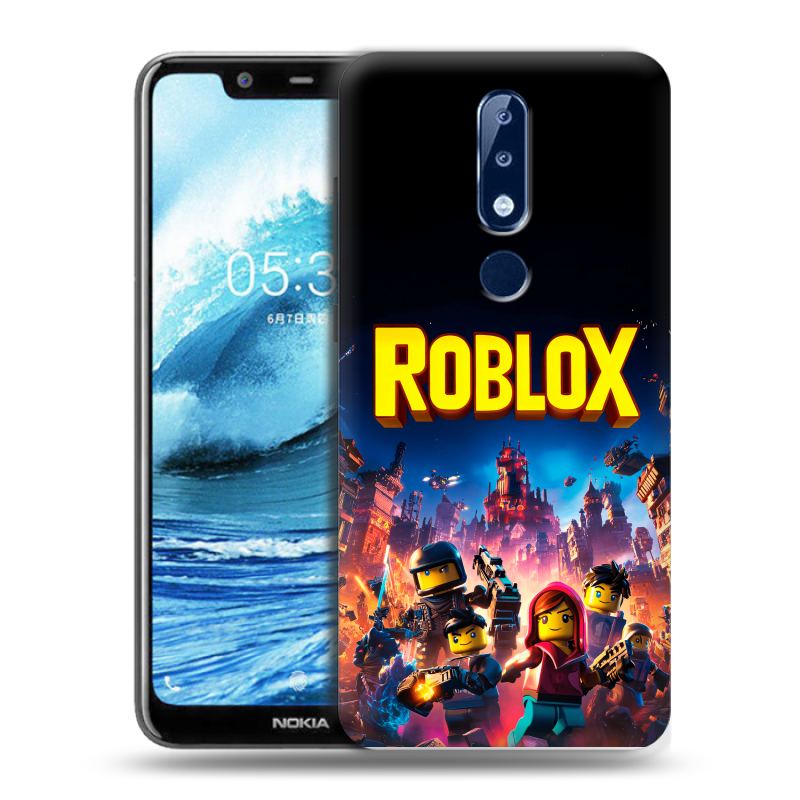 Силиконовый противоударный чехол на Nokia 5.1 Plus с принтом Roblox Роблокс Силиконовый противоударный чехол на Nokia 5.1 Plus с принтом Roblox Роблокс