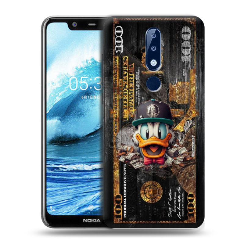 Силиконовый противоударный чехол на Nokia 5.1 Plus с принтом Дональд Дак Доллар Силиконовый противоударный чехол на Nokia 5.1 Plus с принтом Дональд Дак Доллар