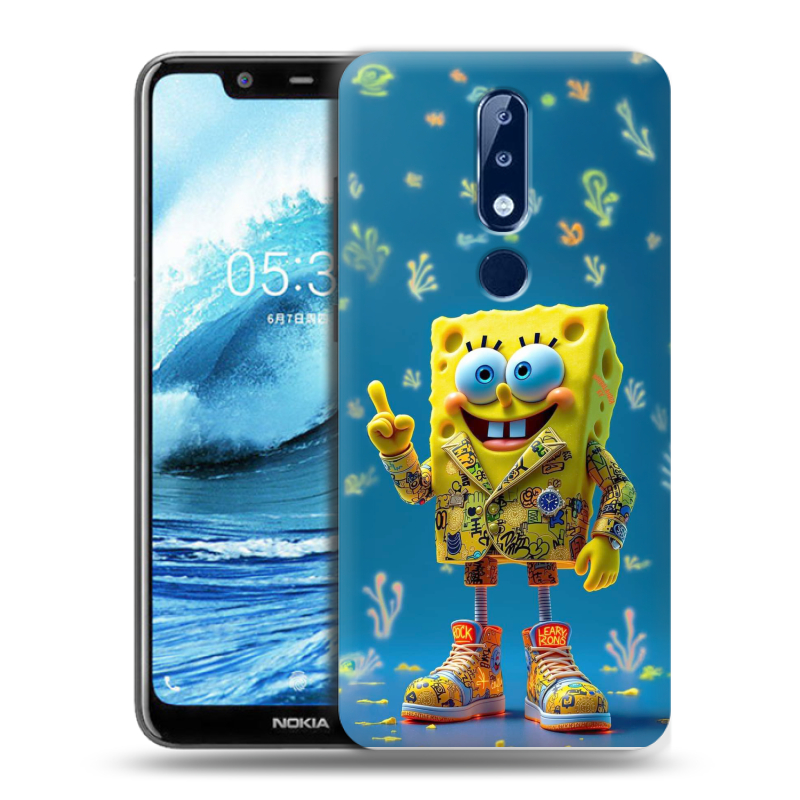 Силиконовый противоударный чехол на Nokia 5.1 Plus с принтом Спанч боб Спанчбоб Силиконовый противоударный чехол на Nokia 5.1 Plus с принтом Спанч боб Спанчбоб