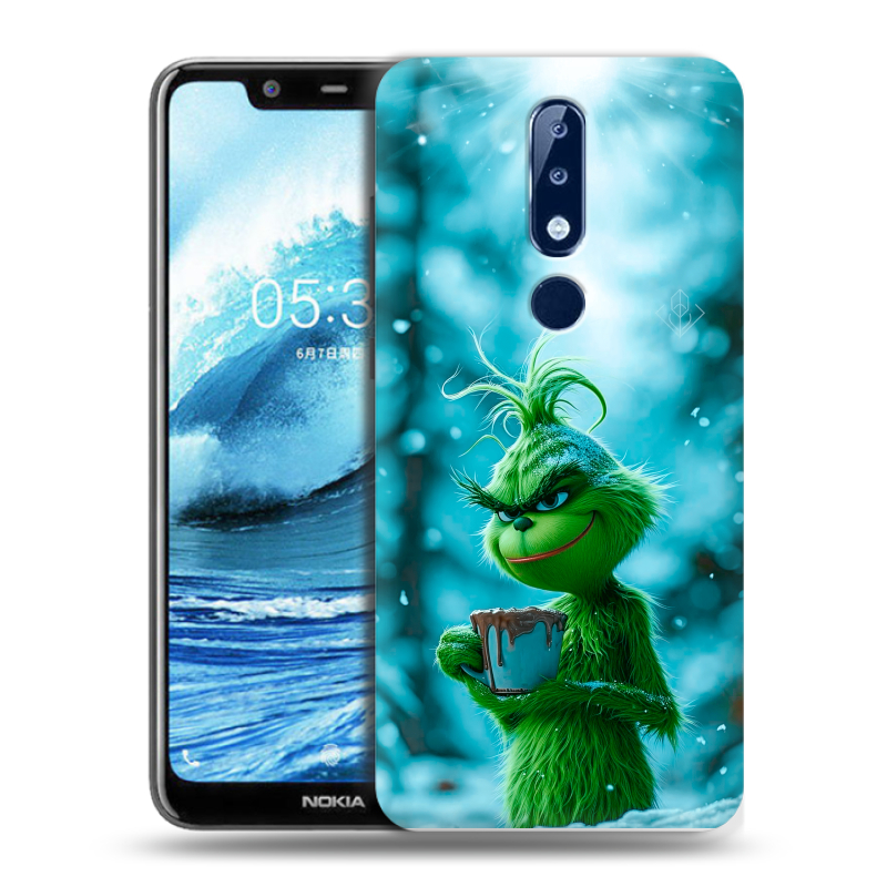 Силиконовый противоударный чехол на Nokia 5.1 Plus с принтом Новый год гринч Силиконовый противоударный чехол на Nokia 5.1 Plus с принтом Новый год гринч