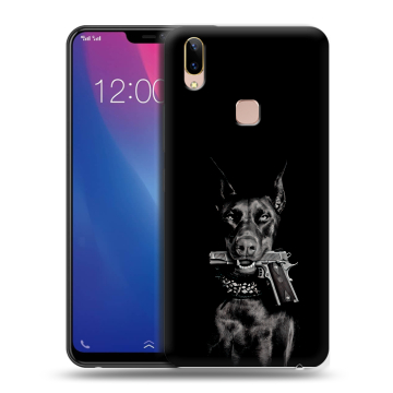 Силиконовый чехол на Vivo Y85 с принтом Доберман и пистолет Силиконовый чехол на Vivo Y85 с принтом Доберман и пистолет