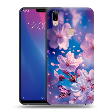 Силиконовый чехол на Vivo Y85 с принтом цветы бабочки