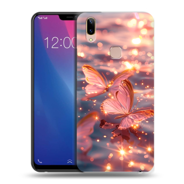 Силиконовый чехол на Vivo Y85 с принтом бабочки розовые Силиконовый чехол на Vivo Y85 с принтом бабочки розовые