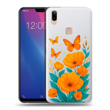 Силиконовый чехол на Vivo Y85 с принтом цветы бабочки Силиконовый чехол на Vivo Y85 с принтом цветы бабочки