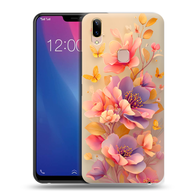 Силиконовый чехол на Vivo Y85 с принтом Цветы и бабочки Силиконовый чехол на Vivo Y85 с принтом Цветы и бабочки