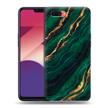 Пластиковый чехол на OPPO A3s с принтом Мрамор зеленое золото Пластиковый чехол на OPPO A3s с принтом Мрамор зеленое золото