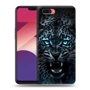 Пластиковый чехол на OPPO A3s с принтом Темный леопард Пластиковый чехол на OPPO A3s с принтом Темный леопард