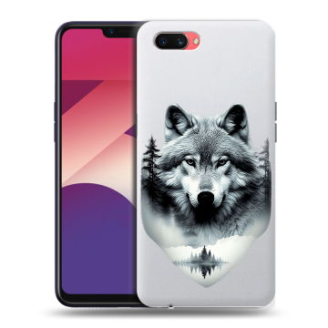 Пластиковый чехол на OPPO A3s с принтом Волк в лесу Пластиковый чехол на OPPO A3s с принтом Волк в лесу
