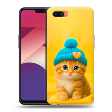 Пластиковый чехол на OPPO A3s с принтом Котенок в шапке Пластиковый чехол на OPPO A3s с принтом Котенок в шапке