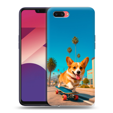 Пластиковый чехол на OPPO A3s с принтом Корги на скейте