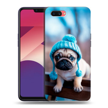 Пластиковый чехол на OPPO A3s с принтом Мопс в шапке