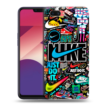 Пластиковый чехол на OPPO A3s с принтом найк nike черный