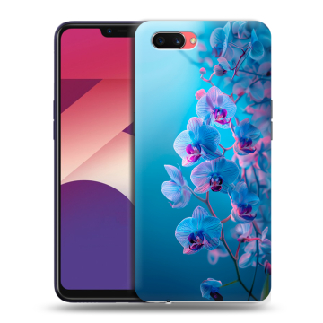 Пластиковый чехол на OPPO A3s с принтом голубые орхидеи