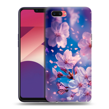 Пластиковый чехол на OPPO A3s с принтом цветы бабочки