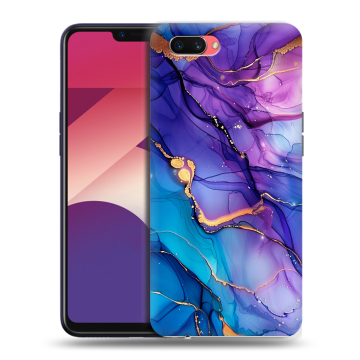 Пластиковый чехол на OPPO A3s с принтом синий мрамор Пластиковый чехол на OPPO A3s с принтом синий мрамор