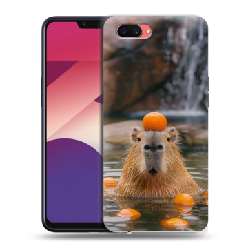 Пластиковый чехол на OPPO A3s с принтом Капибара с апельсином Пластиковый чехол на OPPO A3s с принтом Капибара с апельсином