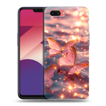 Пластиковый чехол на OPPO A3s с принтом бабочки розовые