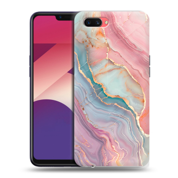 Пластиковый чехол на OPPO A3s с принтом розовый мрамор
