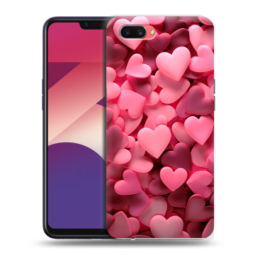 Пластиковый чехол на OPPO A3s с принтом розовые сердечки