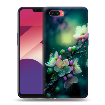 Пластиковый чехол на OPPO A3s с принтом Цветы и мрамор