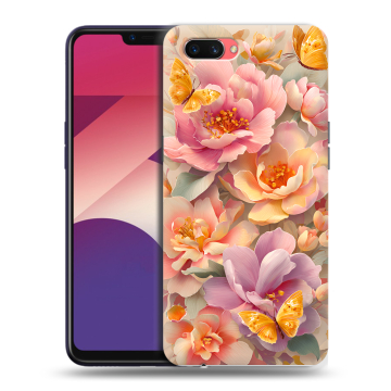 Пластиковый чехол на OPPO A3s с принтом Цветы и бабочки Пластиковый чехол на OPPO A3s с принтом Цветы и бабочки
