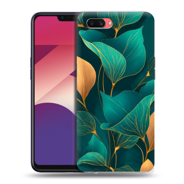 Пластиковый чехол на OPPO A3s с принтом Листья и золото Пластиковый чехол на OPPO A3s с принтом Листья и золото