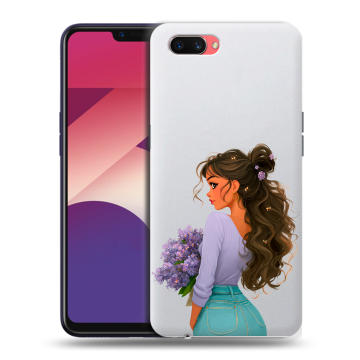 Пластиковый чехол на OPPO A3s с принтом девушка цветы