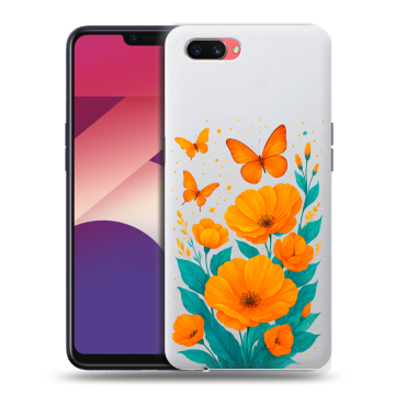 Пластиковый чехол на OPPO A3s с принтом цветы бабочки