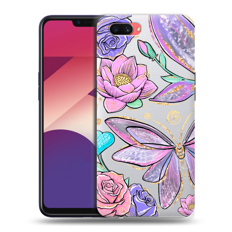 Пластиковый чехол на OPPO A3s с принтом Бабочки и цветы Пластиковый чехол на OPPO A3s с принтом Бабочки и цветы