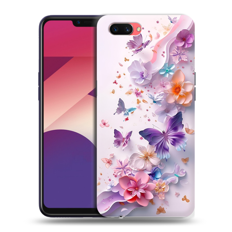 Пластиковый чехол на OPPO A3s с принтом цветы бабочки Пластиковый чехол на OPPO A3s с принтом цветы бабочки