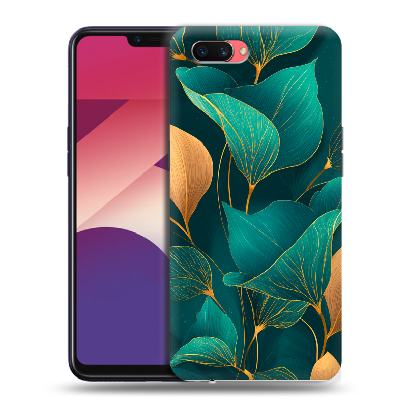 Пластиковый чехол на OPPO A3s с принтом Листья и золото Пластиковый чехол на OPPO A3s с принтом Листья и золото