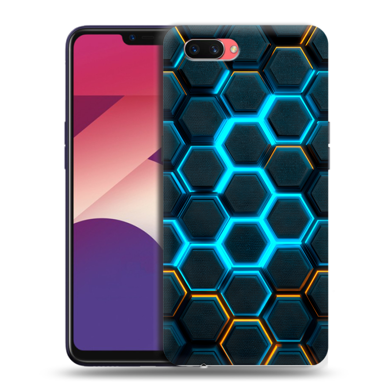 Пластиковый чехол на OPPO A3s с принтом Неоновые соты Пластиковый чехол на OPPO A3s с принтом Неоновые соты