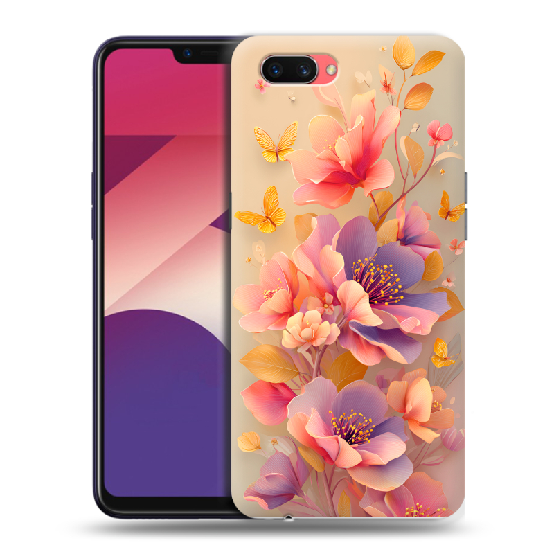 Пластиковый чехол на OPPO A3s с принтом Цветы и бабочки Пластиковый чехол на OPPO A3s с принтом Цветы и бабочки