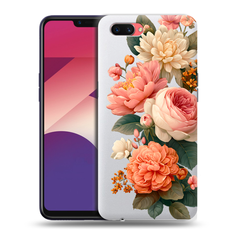 Пластиковый чехол на OPPO A3s с принтом цветы Пластиковый чехол на OPPO A3s с принтом цветы
