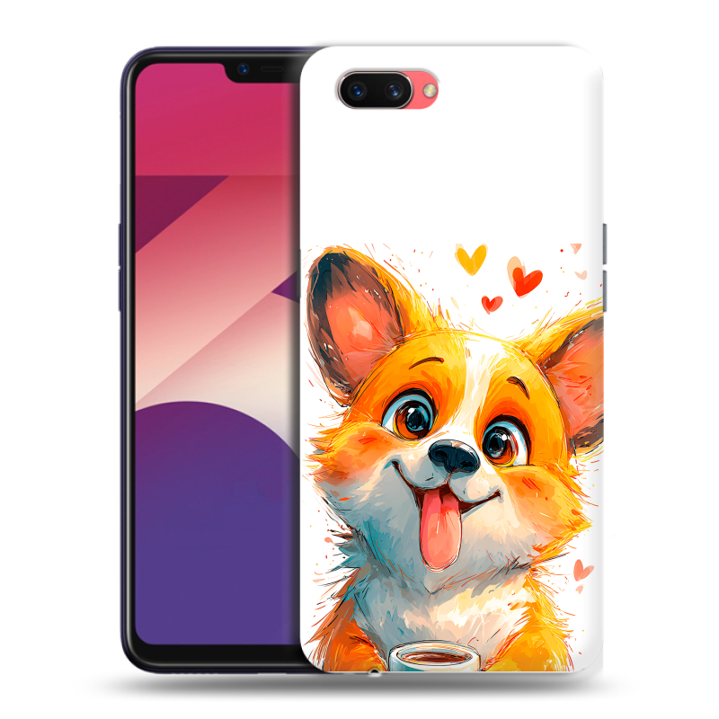 Пластиковый чехол на OPPO A3s с принтом корги Пластиковый чехол на OPPO A3s с принтом корги