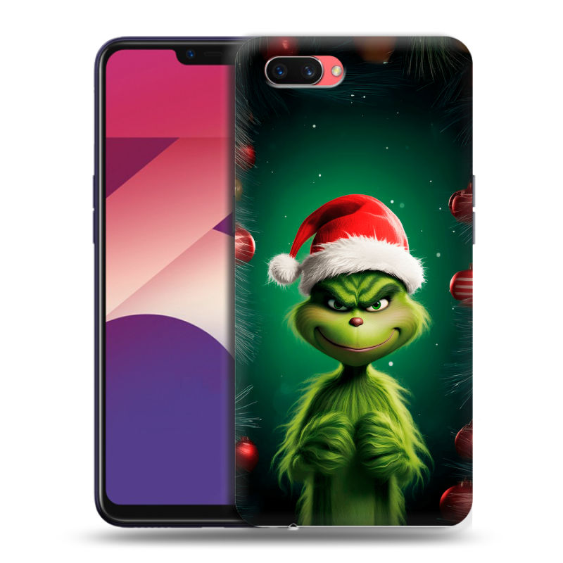Пластиковый чехол на OPPO A3s с принтом Гринч Новый год Рождество Пластиковый чехол на OPPO A3s с принтом Гринч Новый год Рождество