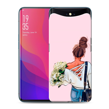 Силиконовый чехол на OPPO Find X с принтом Девушка и букет Силиконовый чехол на OPPO Find X с принтом Девушка и букет