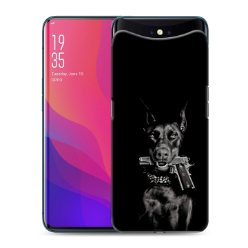 Силиконовый чехол на OPPO Find X с принтом Доберман и пистолет