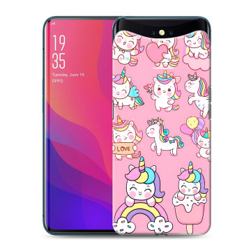 Силиконовый чехол на OPPO Find X с принтом Единороги и радуга