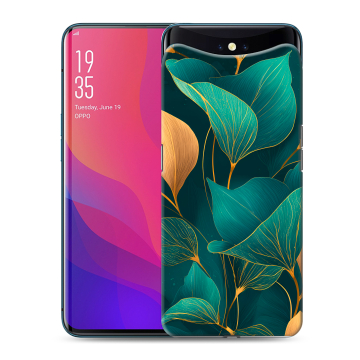 Силиконовый чехол на OPPO Find X с принтом Листья и золото