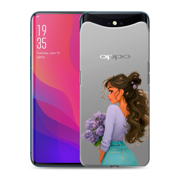 Силиконовый чехол на OPPO Find X с принтом девушка цветы